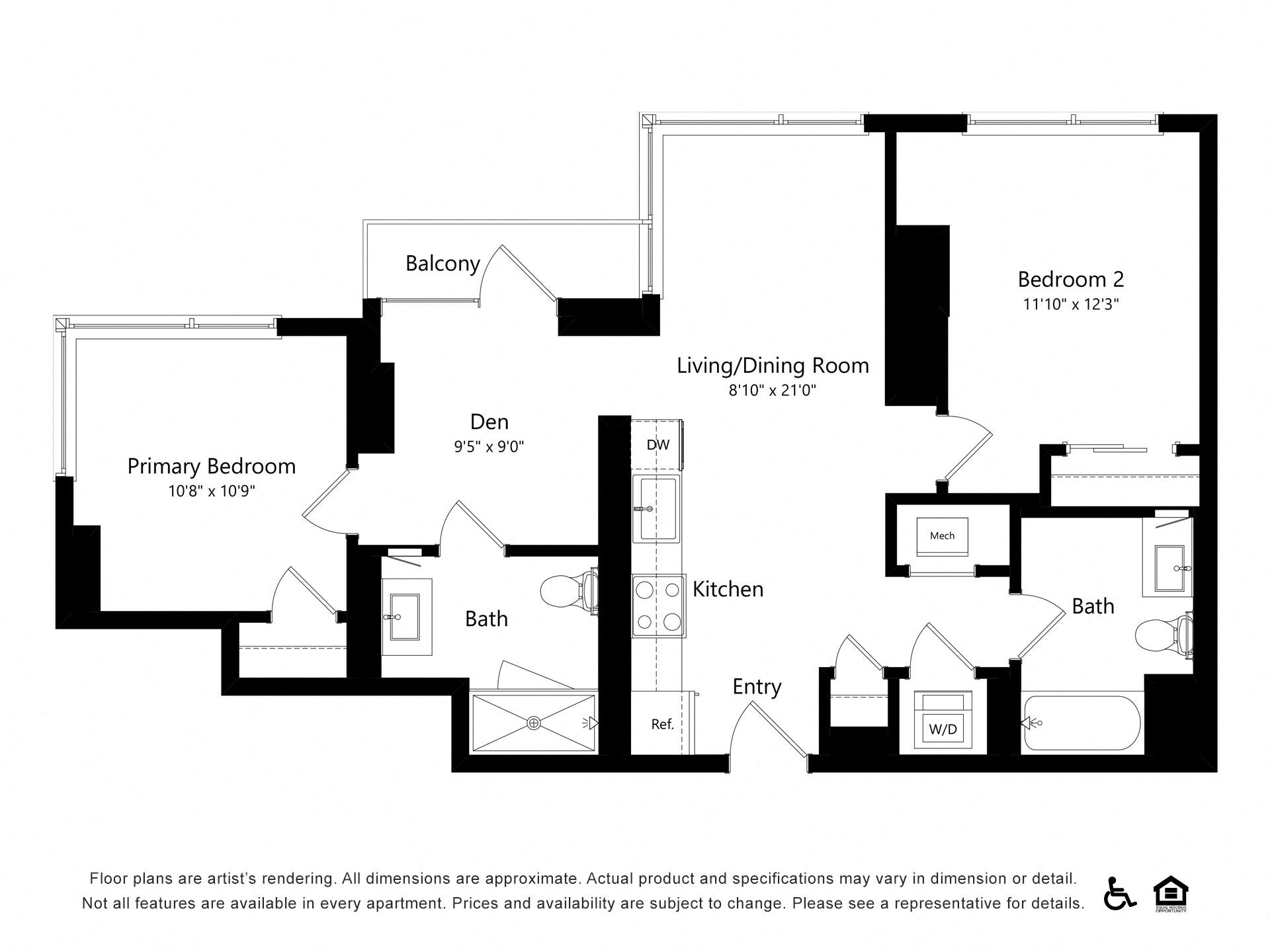 2 Beds |  2 Baths |  "apartment"
